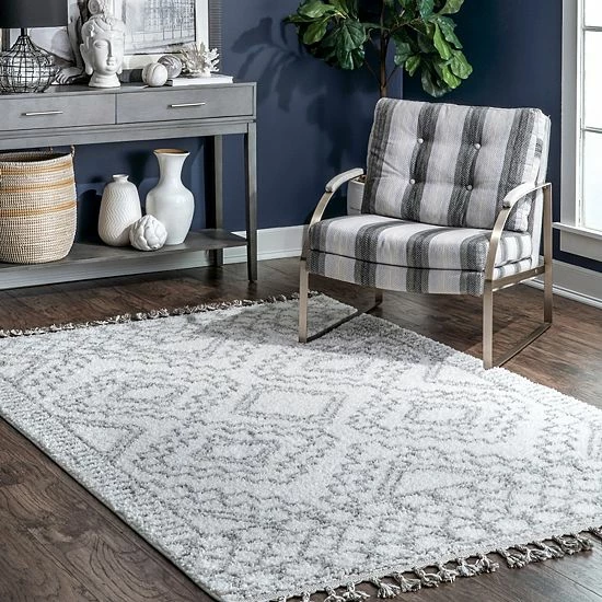 NuLOOM Vasiliki Moroccan Tribal Tassel Rug Blue 4 NuLOOM Vasiliki Moroccan Tribal Tassel Rug Blue - Image 2