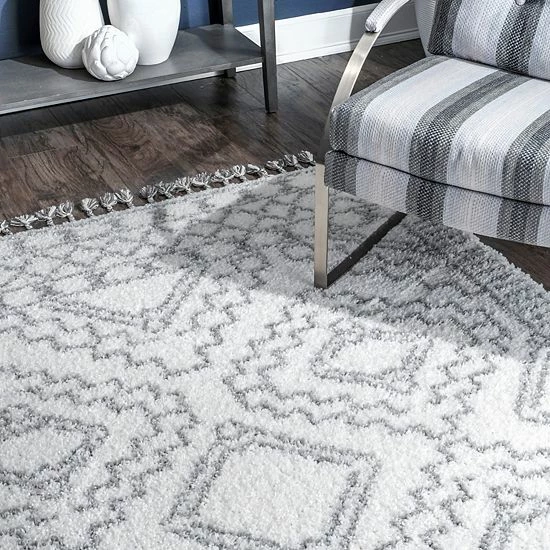 NuLOOM Vasiliki Moroccan Tribal Tassel Rug Blue 11 NuLOOM Vasiliki Moroccan Tribal Tassel Rug Blue - Image 9