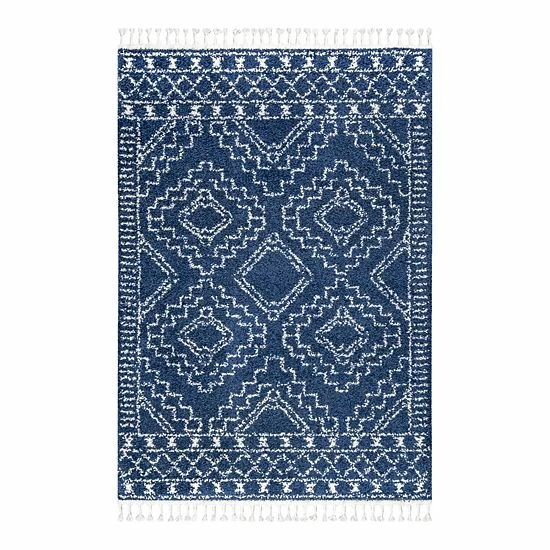 NuLOOM Vasiliki Moroccan Tribal Tassel Rug Blue 15 NuLOOM Vasiliki Moroccan Tribal Tassel Rug Blue - Image 13