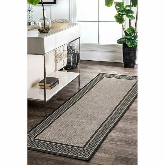NuLOOM Gris Framed Solid Indoor Outdoor Rug Gray 9 NuLOOM Gris Framed Solid Indoor Outdoor Rug Gray - Image 7