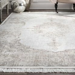 NuLOOM Vintage Medallion Cantrell Fringe Rug Beige -nuLOOM Sales Store unnamed file 1497