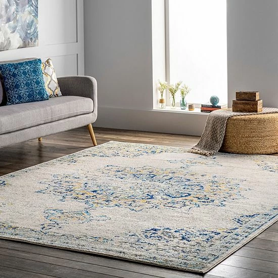 NuLOOM Sunny Wildflower Framed Medallion Rug Blue 4 NuLOOM Sunny Wildflower Framed Medallion Rug Blue - Image 2