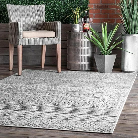 NuLOOM Kamryn Raised Tribal Bands Indoor/Outdoor Area Rug Beige Khaki 4 NuLOOM Kamryn Raised Tribal Bands Indoor/Outdoor Area Rug Beige Khaki - Image 2
