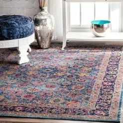 NuLOOM Stone Washed Isela Vintage Persian Framed Floral Rug Blue -nuLOOM Sales Store unnamed file 2232