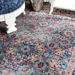 NuLOOM Stone Washed Isela Vintage Persian Framed Floral Rug Blue -nuLOOM Sales Store unnamed file 2236