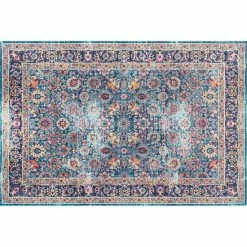 NuLOOM Stone Washed Isela Vintage Persian Framed Floral Rug Blue -nuLOOM Sales Store unnamed file 2239