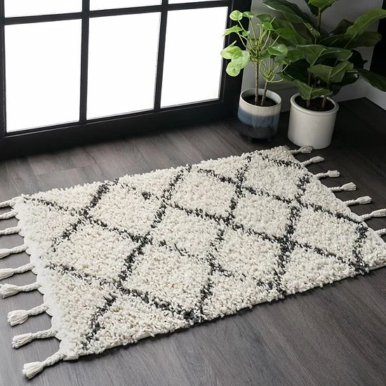NuLOOM Jessie Moroccan Lattice Tassel Rug Off White 5 NuLOOM Jessie Moroccan Lattice Tassel Rug Off White - Image 3