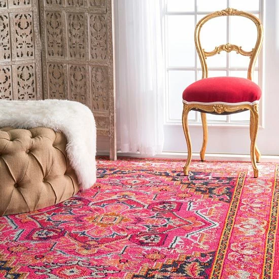 NuLOOM Casablanca Mackenzie Vintage Framed Floral Rug Violet Pink 4 NuLOOM Casablanca Mackenzie Vintage Framed Floral Rug Violet Pink - Image 2