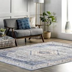 Alternative view of NuLOOM Elowyn Machine Washable Medallion Area Rug Blue