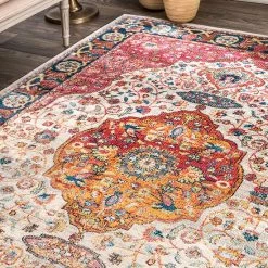 NuLOOM Shirlee Vintage Medallion Framed Floral Rug Orange -nuLOOM Sales Store unnamed file 2675