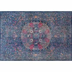 NuLOOM Stone Washed Mandala Celina Floral Rug Navy