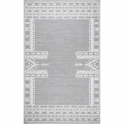 NuLOOM Joelle Machine Washable Tribal Geometric Border Area Rug Light Gray -nuLOOM Sales Store unnamed file 3048
