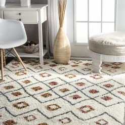 NuLOOM White Geometric Shag Rug - 5'3" X 7'6" 7 NuLOOM White Geometric Shag Rug - 5'3" X 7'6" -nuLOOM Sales Store unnamed file 3354