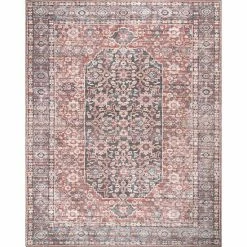 NuLOOM Darcey Machine Washable Traditional Floral Medallion Area Rug Gray