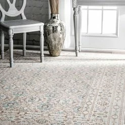 NuLOOM Stone Washed Mirella Vintage Framed Floral Rug Beige -nuLOOM Sales Store unnamed file 3736