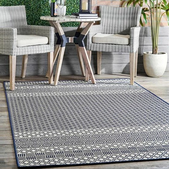 NuLOOM Tilly Striped Lattice Indoor/Outdoor Area Rug Blue 4 NuLOOM Tilly Striped Lattice Indoor/Outdoor Area Rug Blue - Image 2