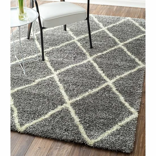 NuLOOM Diamond Geometric Lattice Shag Rug Ash 4 NuLOOM Diamond Geometric Lattice Shag Rug Ash - Image 2