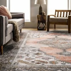 NuLOOM Gracie Machine Washable Distressed Medallion Rug Peach 20 NuLOOM Gracie Machine Washable Distressed Medallion Rug Peach -nuLOOM Sales Store unnamed file 883